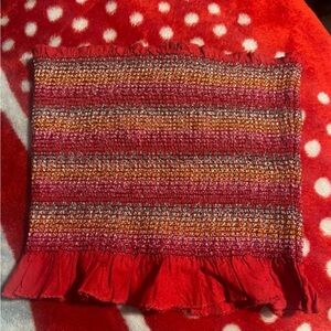 Forever 21 Red Multicolor Smocked Crop Top with Ruffle Hem